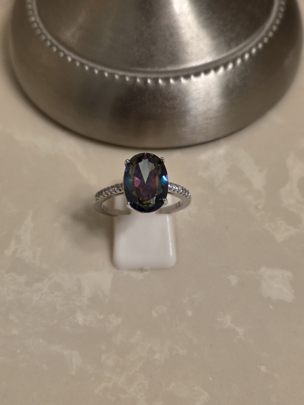 925 Silver CZ and Mystic Topaz Ring Size 10